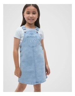 Logo Denim Pinafore in Light Wash