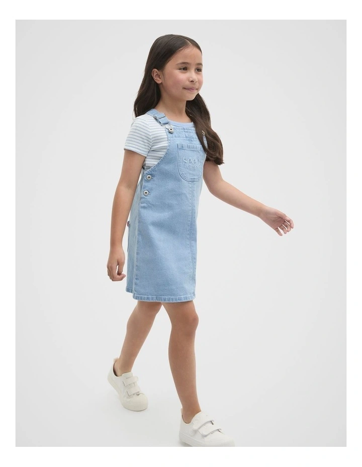 Logo Denim Pinafore in Light Wash image 3