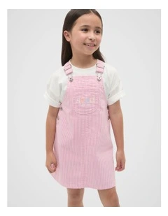 Logo Denim Pinafore in Candy Pink
