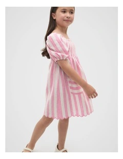 Stripe Scallop Dress in Candy Pink