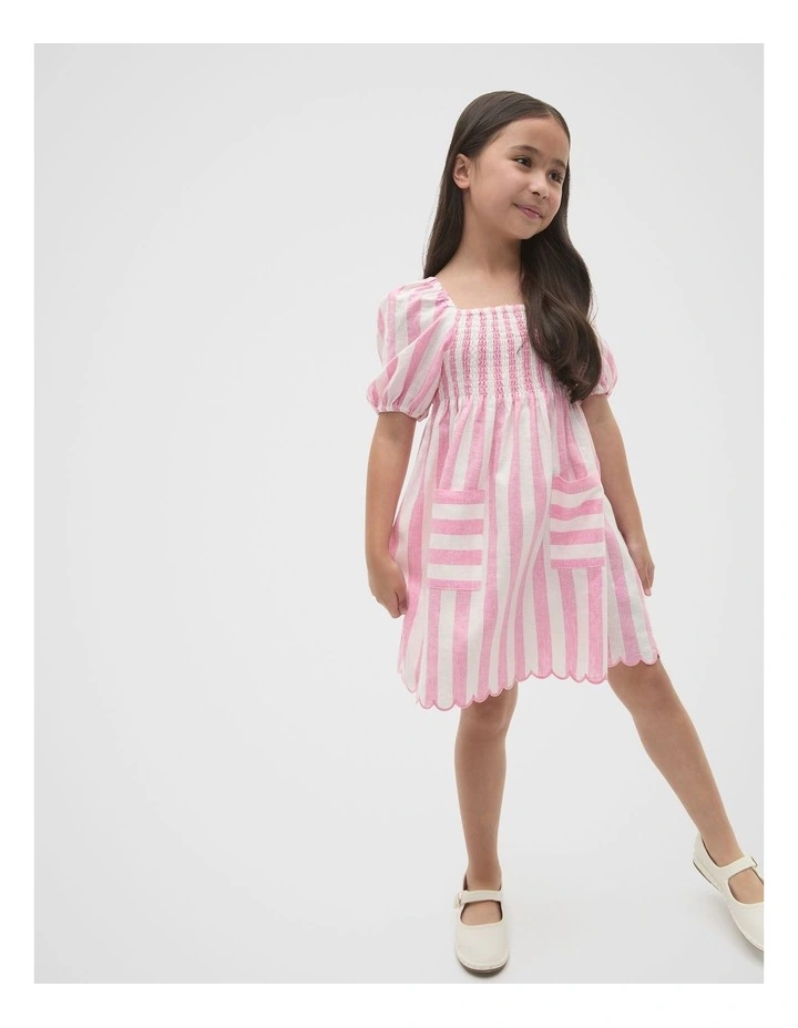 Stripe Scallop Dress in Candy Pink image 3