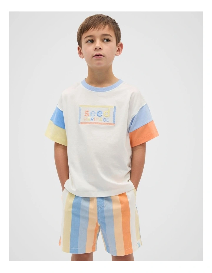Panelled Logo Tee in Canvas image 1