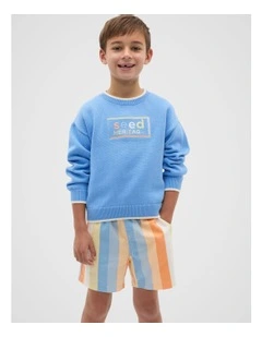Logo Knit Sweater in Celestial Blue