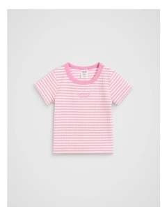 Core Logo Rib Tee in Candy Pink Stripe