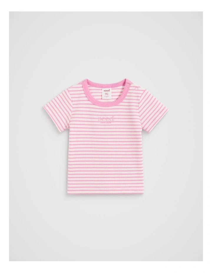 Core Logo Rib Tee in Candy Pink Stripe image 1