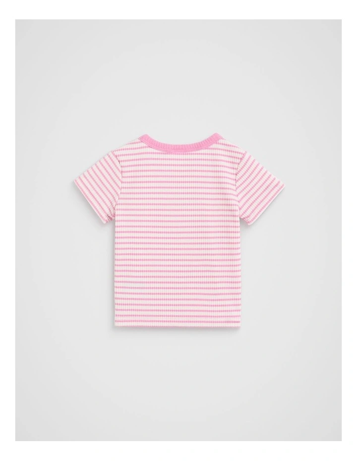 Core Logo Rib Tee in Candy Pink Stripe image 2