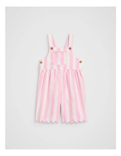 Stripe Scallop Overall in Candy Pink