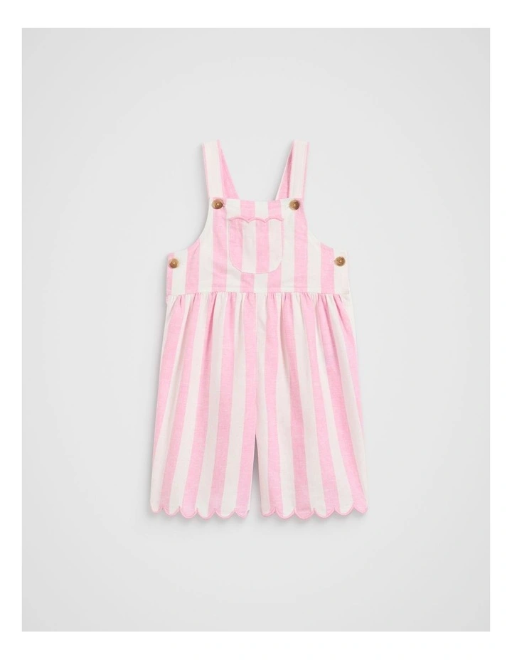Stripe Scallop Overall in Candy Pink image 1