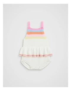 Stripe Knit Romper in Canvas in Multi