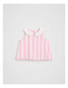 Stripe Scallop Top in Candy Pink