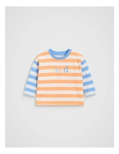 Long Sleeve Stripe Logo Tee in Multi