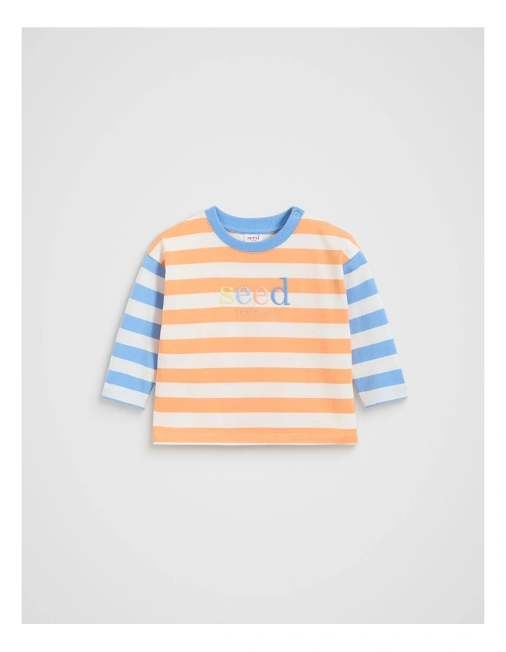 Long Sleeve Stripe Logo Tee in Multi image 1