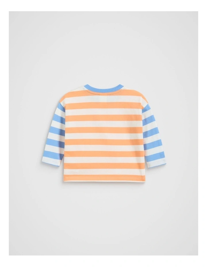 Long Sleeve Stripe Logo Tee in Multi image 2