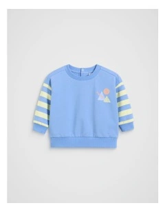 Striped Sleeve Sweat in Celestial Blue