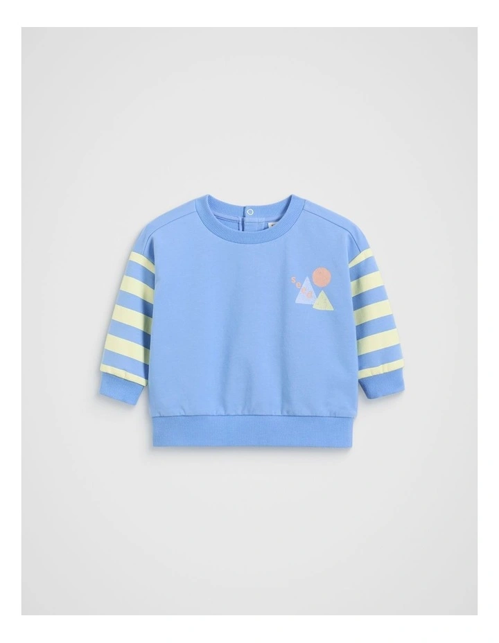Striped Sleeve Sweat in Celestial Blue image 1