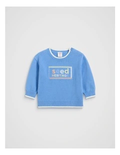 Logo Knit Sweater in Celestial Blue