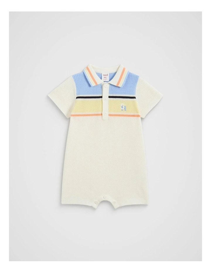 Crochet Polo Romper in Multi image 1