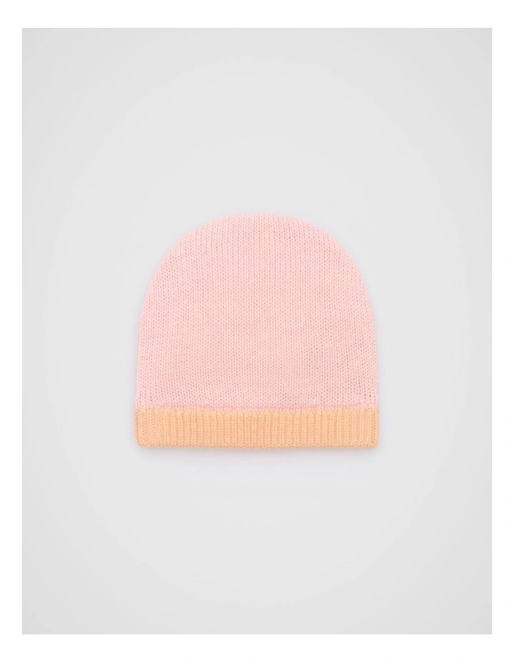 Colourblock Knit Beanie in Pretty Pink image 1