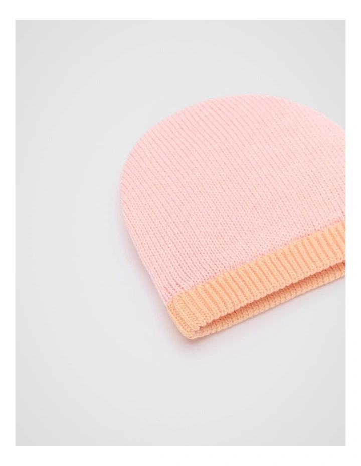 Colourblock Knit Beanie in Pretty Pink image 2