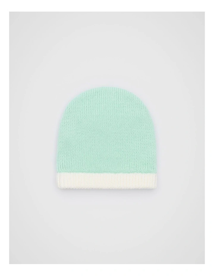 Colourblock Knit Beanie in Mint image 1