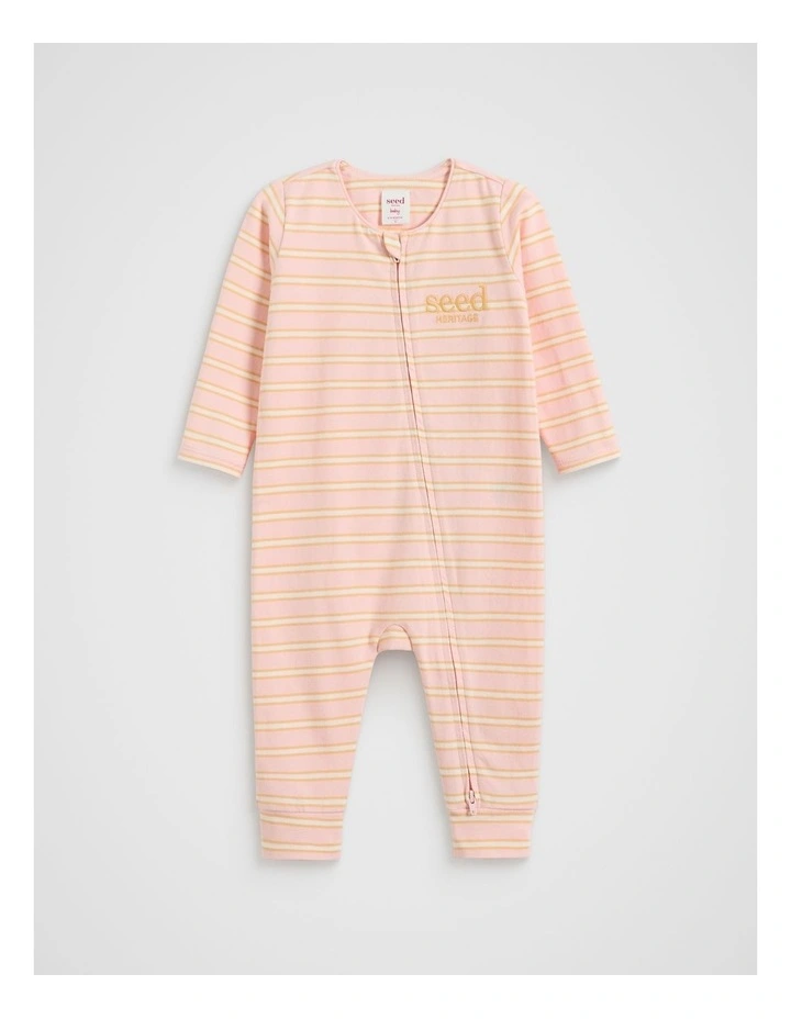 Stripe Logo Zipsuit in Pretty Pink image 1