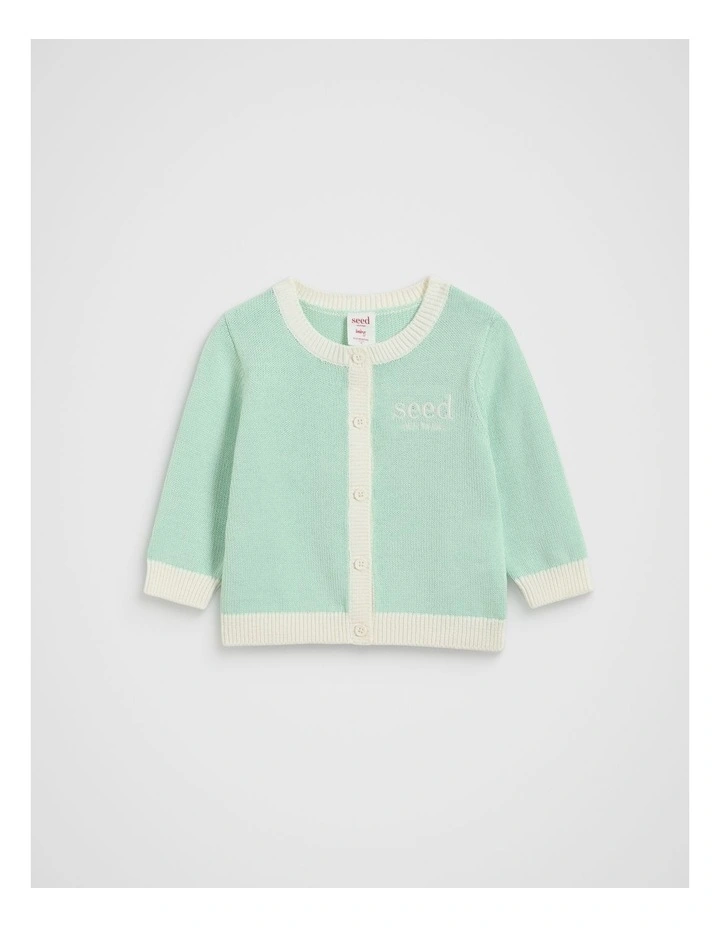 Colourblock Knit Cardigan in Mint image 1