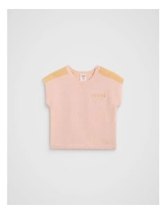 Spliced Logo Knit Tee in Pretty Pink