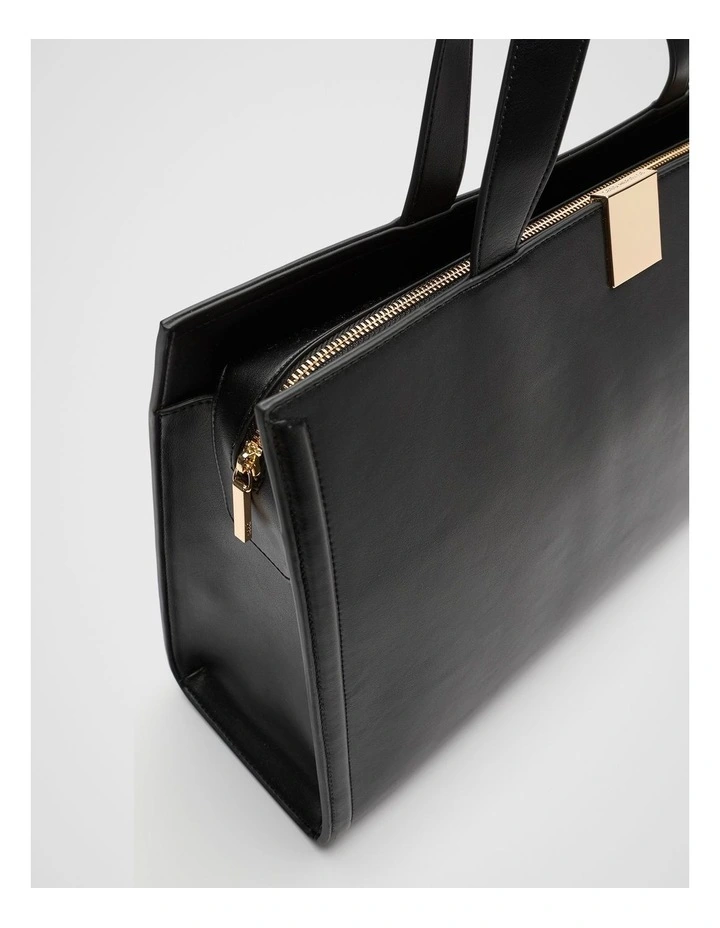 Hardware Detail Work Tote Bag in Black image 3