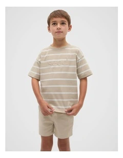 Stripe Logo Tee in Cool Stone