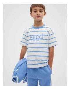 Stripe Logo Tee in Celestial Blue