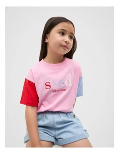 Colourblock Logo Tee in Candy Pink