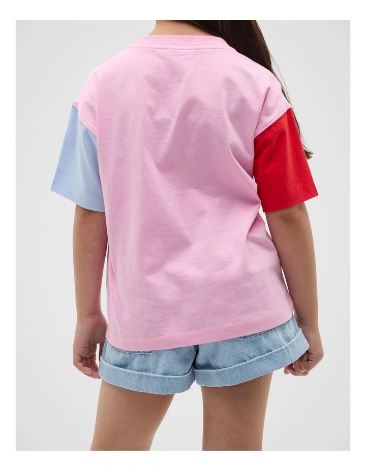 Colourblock Logo Tee in Candy Pink image 2