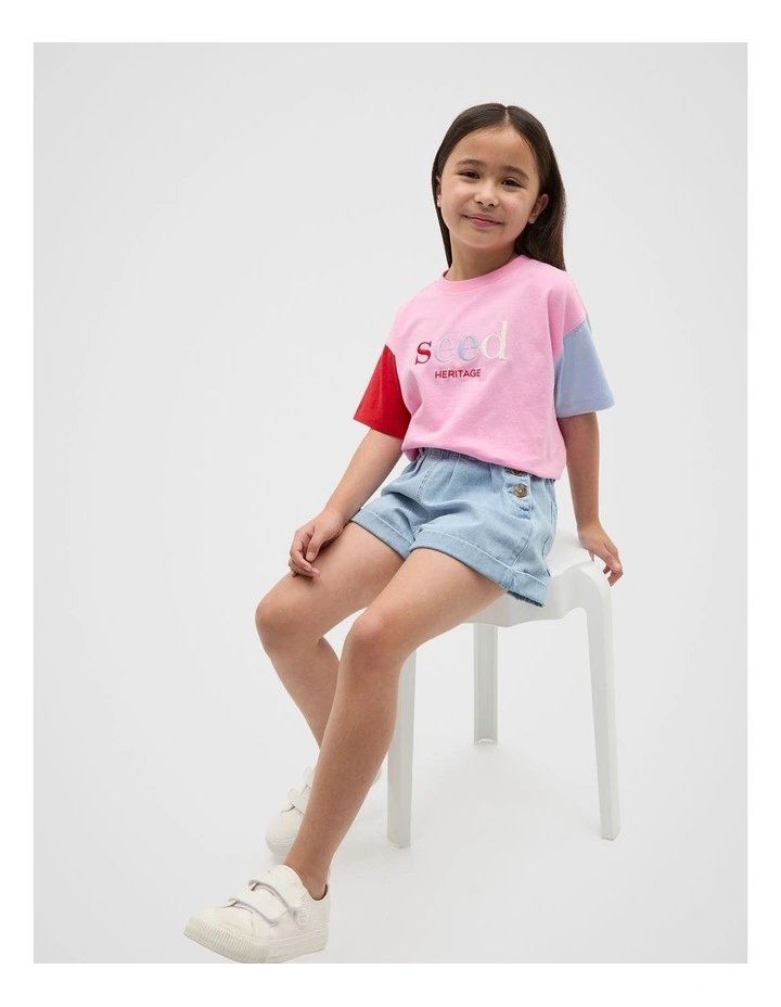 Colourblock Logo Tee in Candy Pink image 3