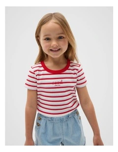 Stripe Logo Rib Tee in Red