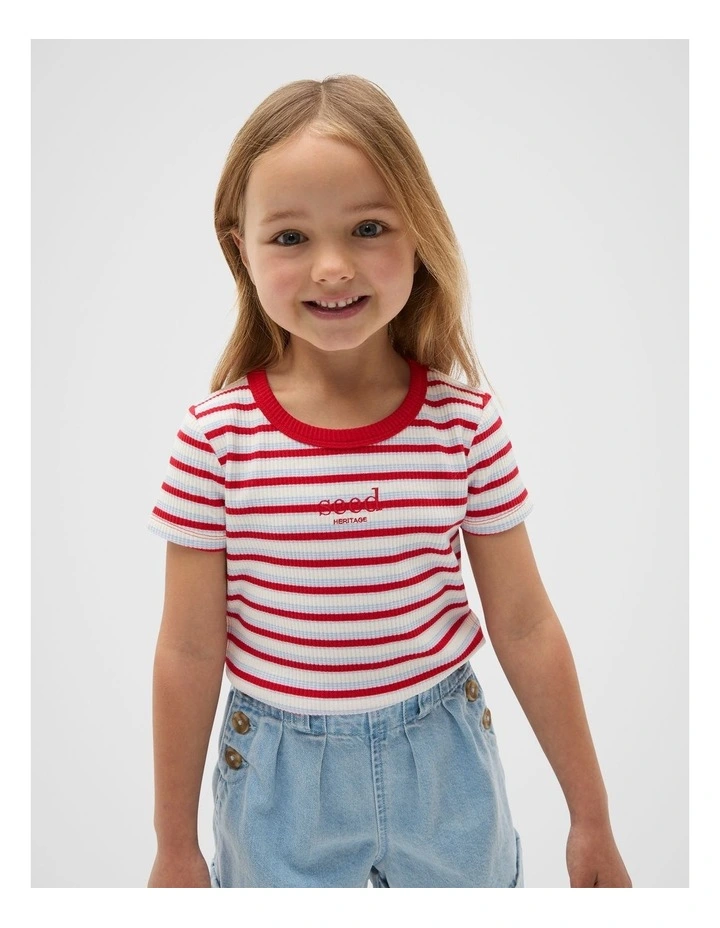 Stripe Logo Rib Tee in Red image 1