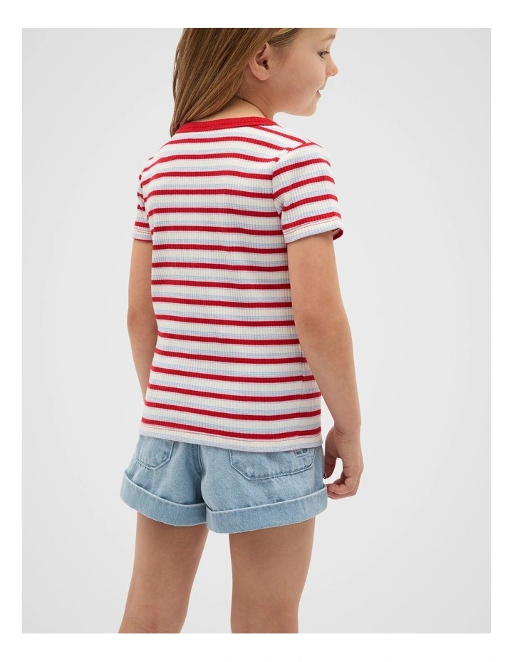 Stripe Logo Rib Tee in Red image 2