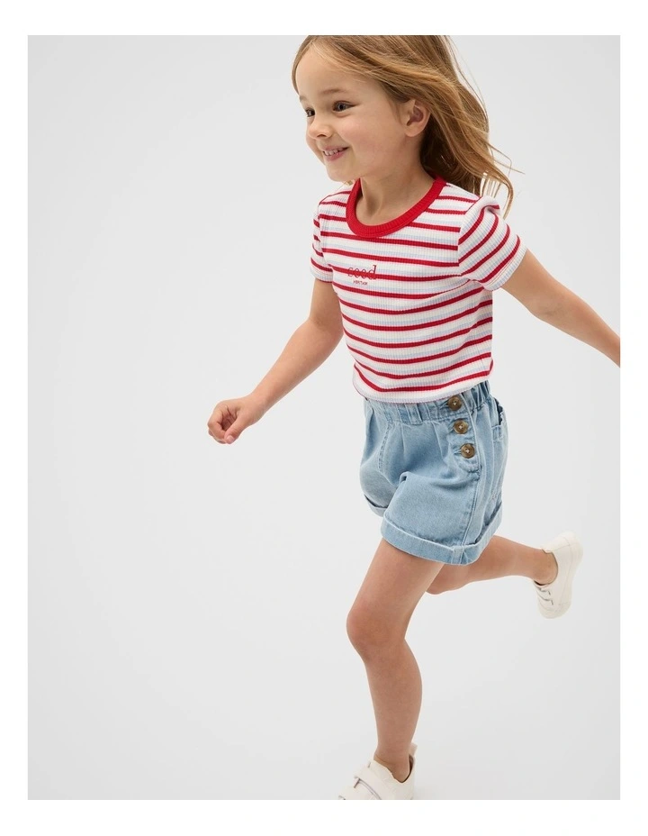 Stripe Logo Rib Tee in Red image 3
