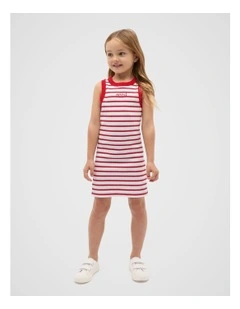 Logo Rib Dress in Chilli Stripe