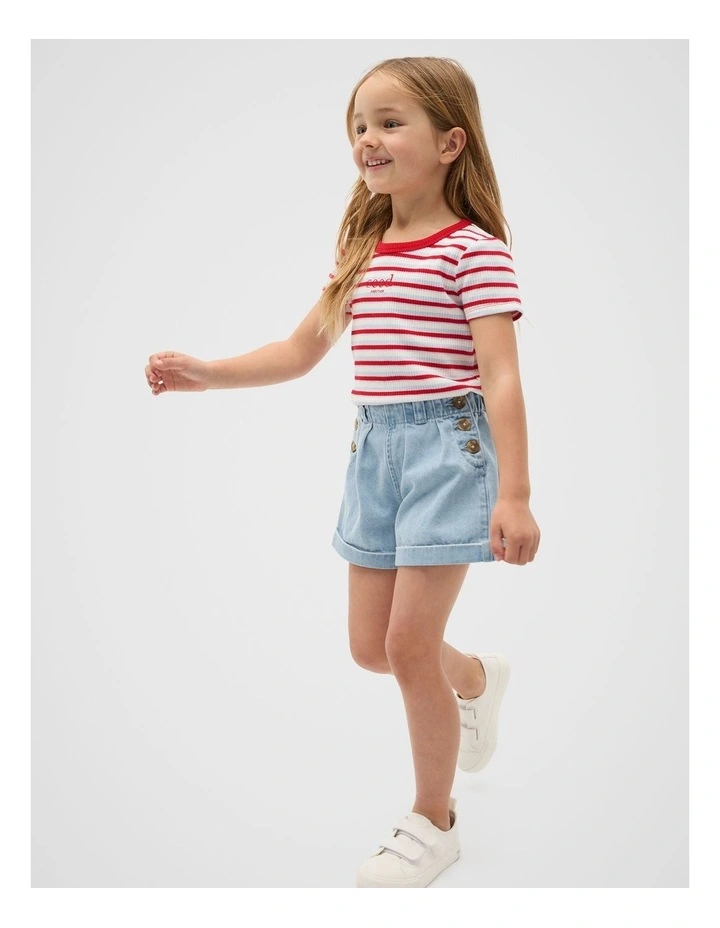 Denim Button Short in Light Wash image 3