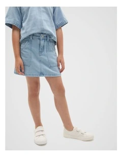 Pocket Denim Skirt in Light Wash