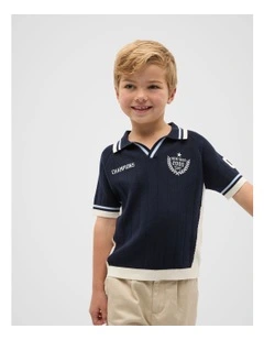 Sports Knit Trophy Polo in Midnight Blue