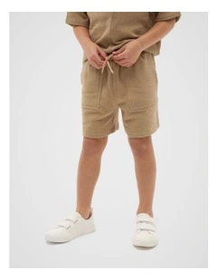 Textured Track Short in Biscotti
