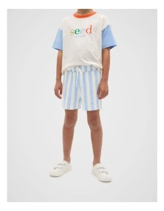 Core Stripe Track Short in Luna Blue