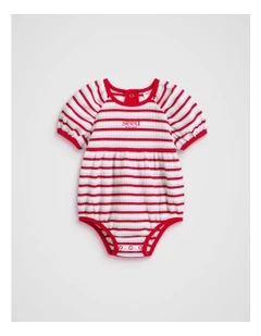Stripe Rib Logo Romper in Red