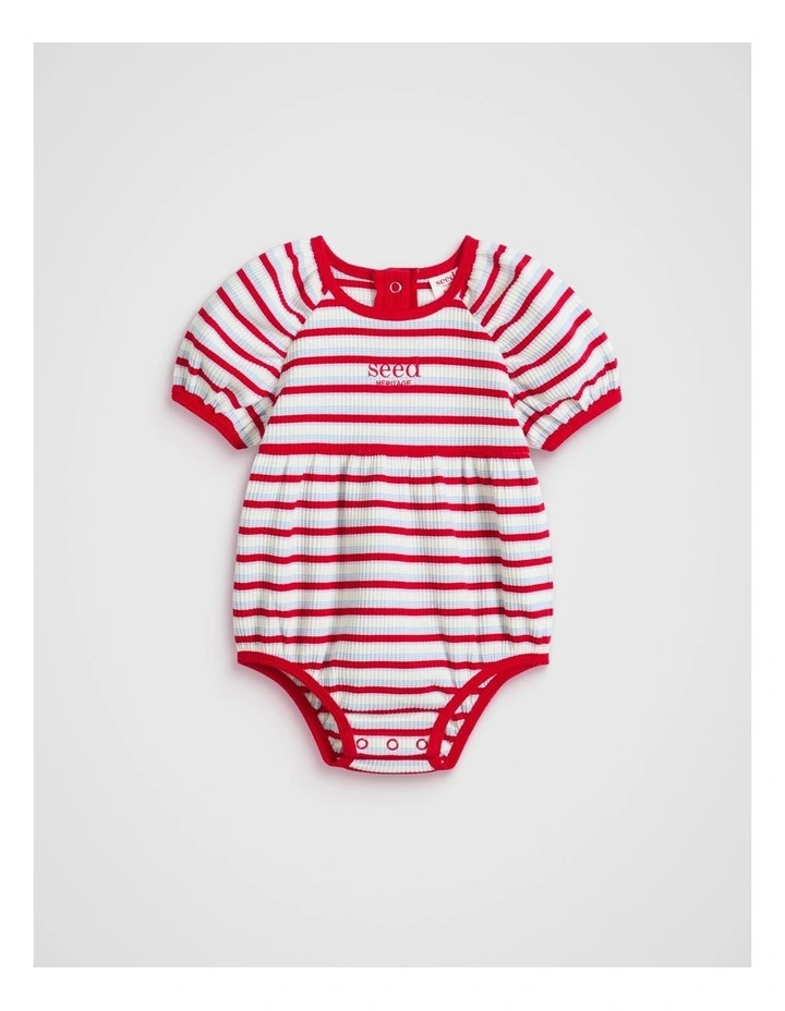 Stripe Rib Logo Romper in Red image 1