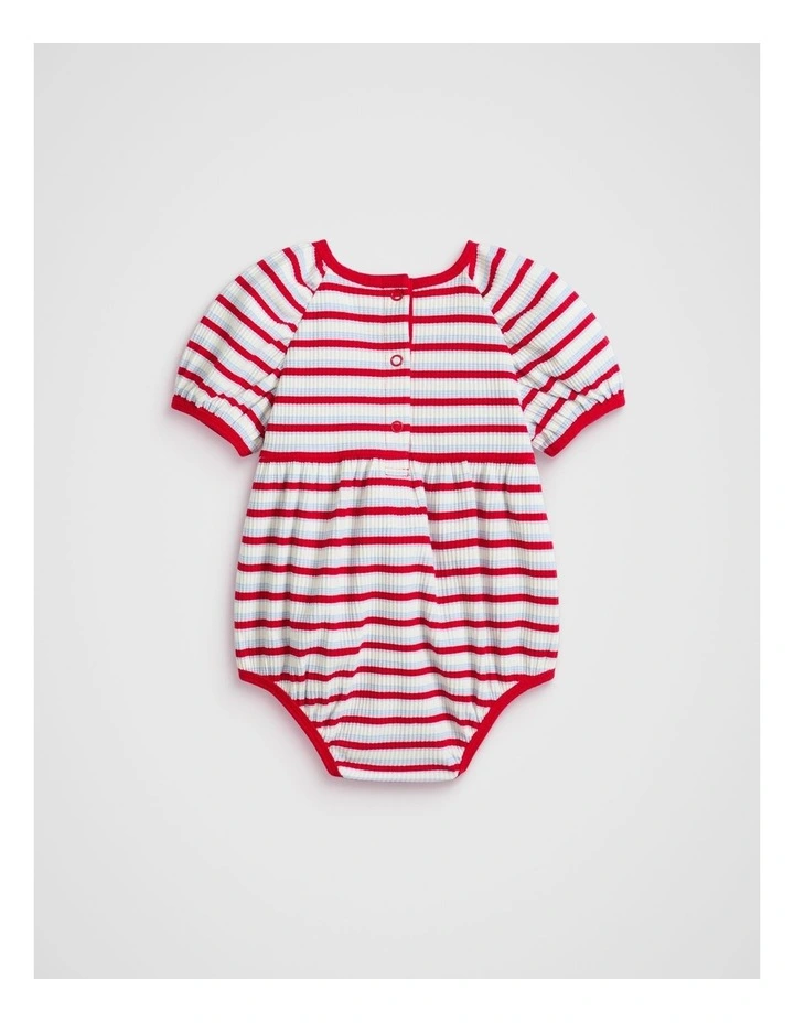 Stripe Rib Logo Romper in Red image 2