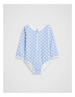 Flower Tile Rashsuit in Luna Blue