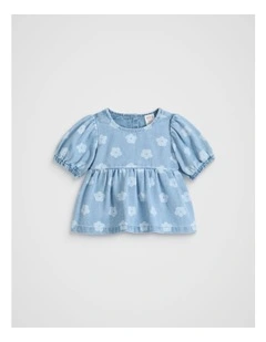 Floral Denim Top in Light Wash