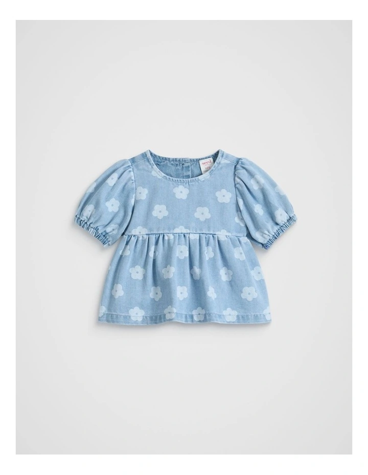Floral Denim Top in Light Wash image 1