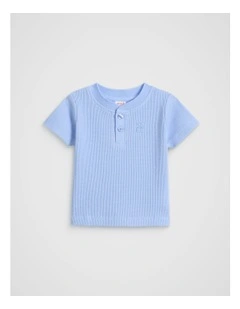 Core Waffle Henley Tee in Luna Blue